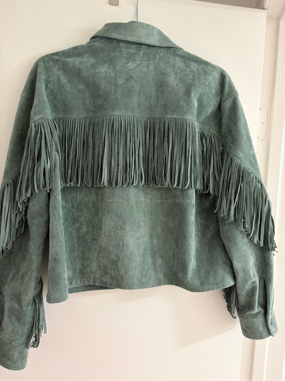 Blank NYC Sage Green Suede Fringe Shirt Jacket - Picture 2 of 3